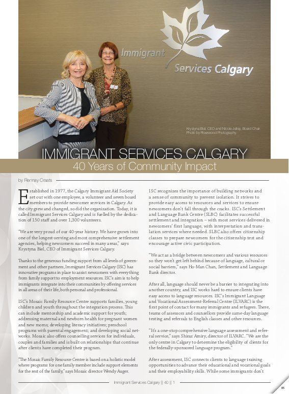 Business in Calgary Magazine - Business Profile for Immigrant Services Calgary