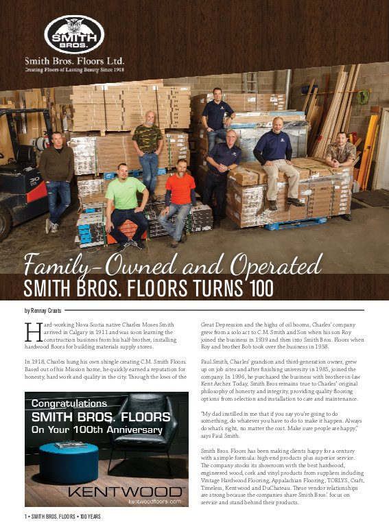 Business in Calgary Magazine - Business Profile for Smith Bros Flooring
