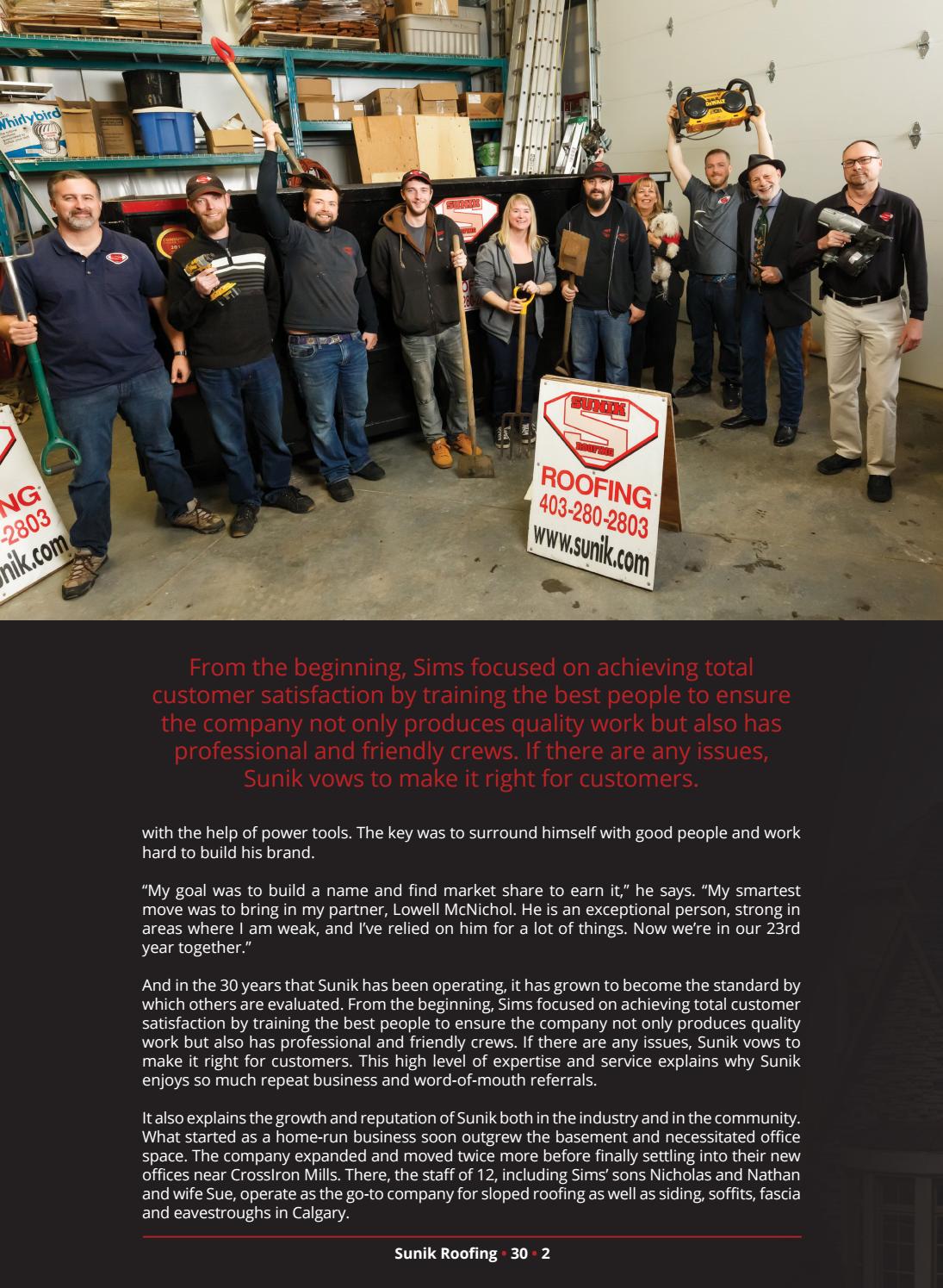 Business in Calgary Magazine - Business Profile for Sunik Roofing