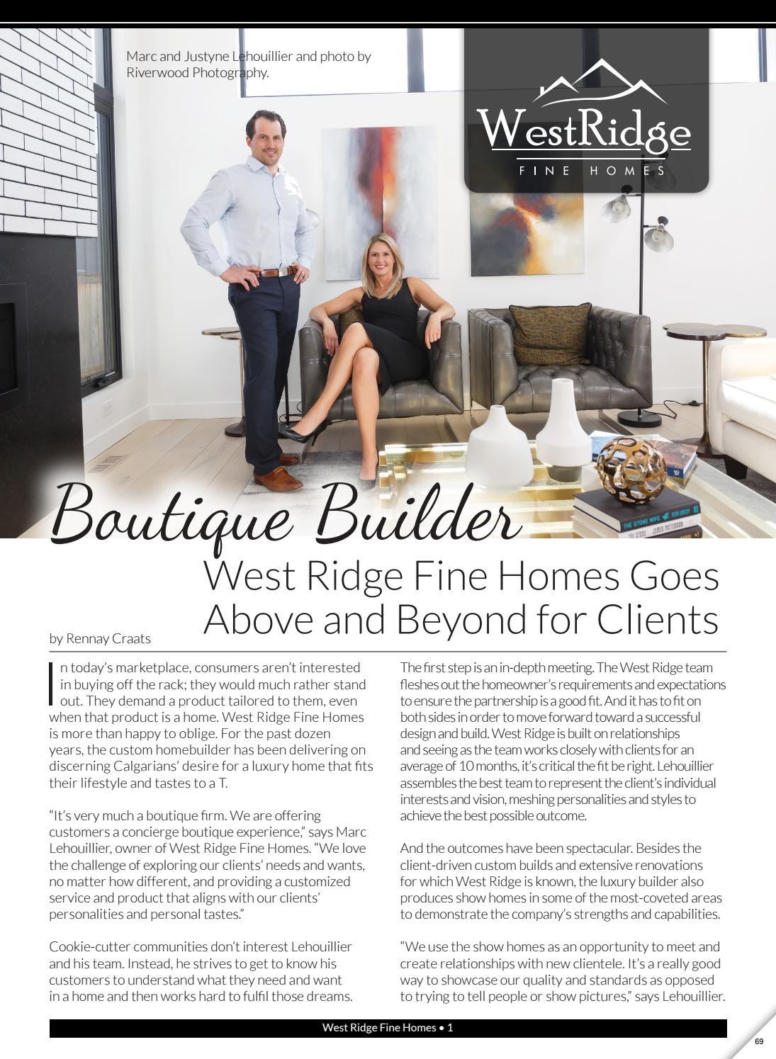 Business in Calgary Magazine - Business Profile for West Ridge Fine Homes