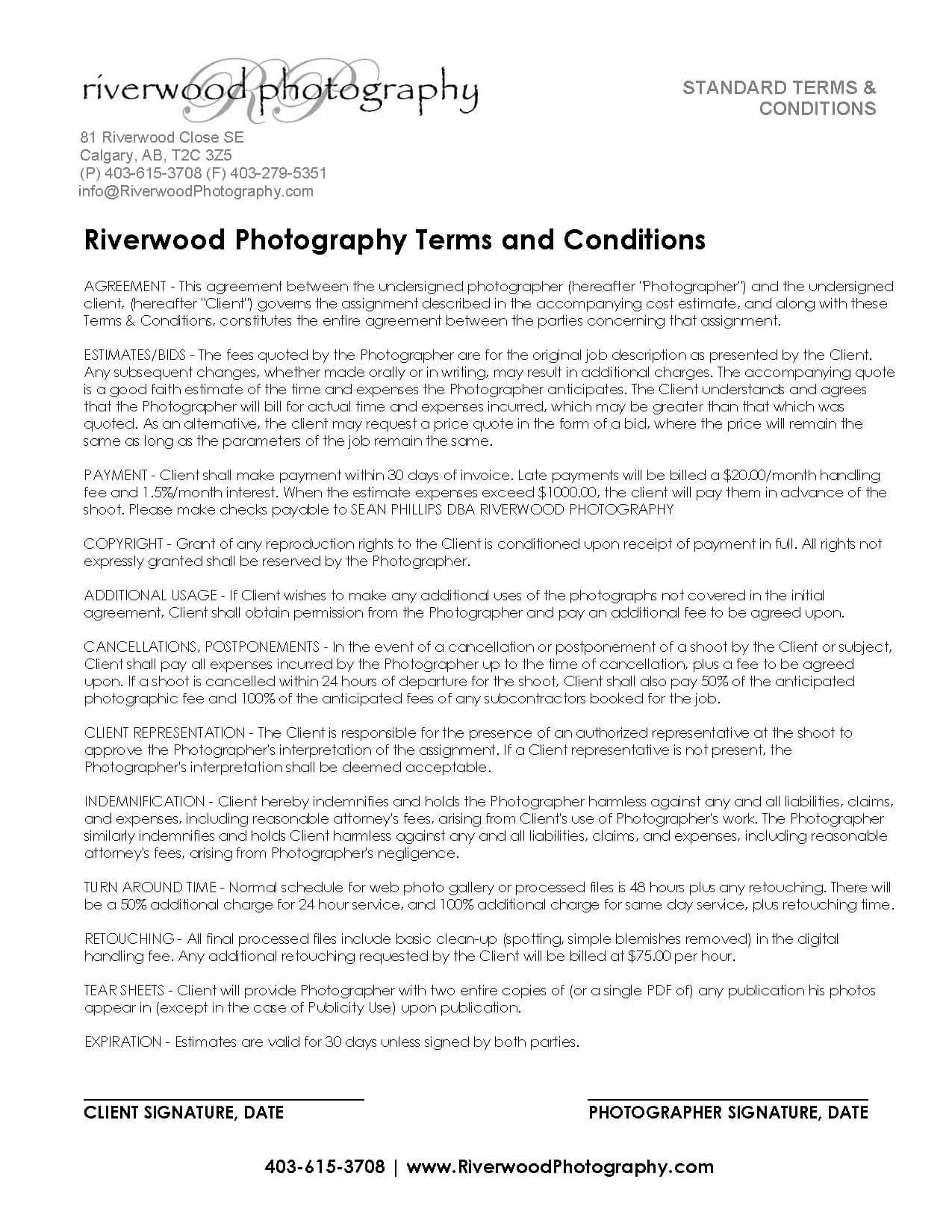 Riverwood Photography Terms and Conditions